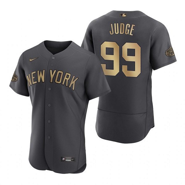 Men's New York Yankees #99 Aaron Judge Charcoal 2022 All-Star Flex Base Stitched Baseball Jersey